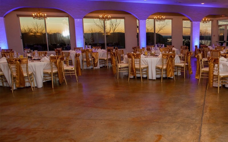 Hermann Hill Pavilion set up for a reception at sunset