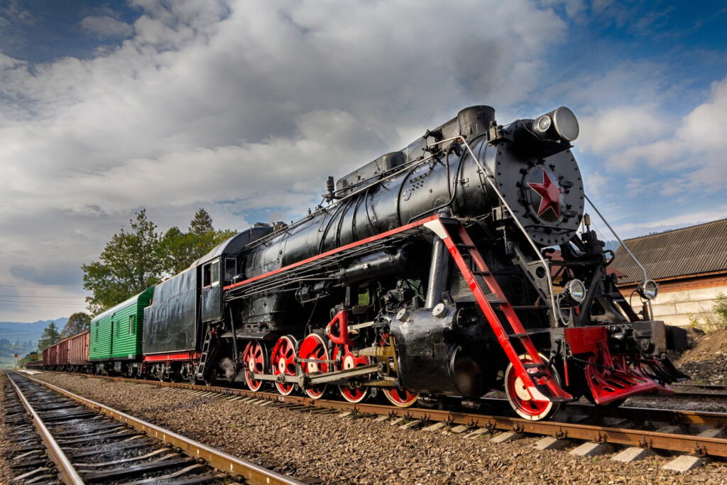 Red and green old fashion train