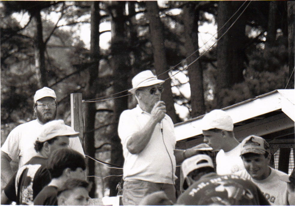 Don Leonard addresses a crowd at the wild pony auction.