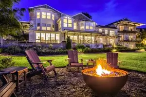 Bluff with lit firepit at Jubilee Suites in Fairhope, AL