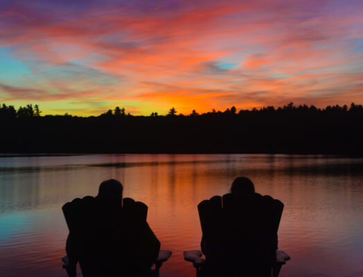 Beautiful sunset on Tripp Lake at our Maine bed and breakfast