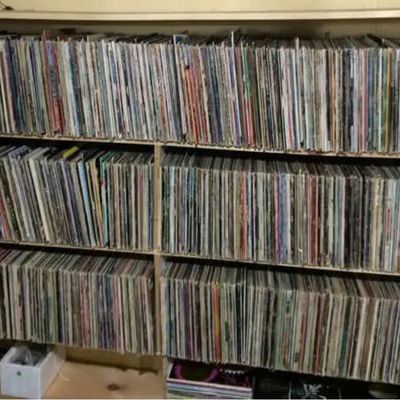 vintage vinyl record display at the willow flea market in maine
