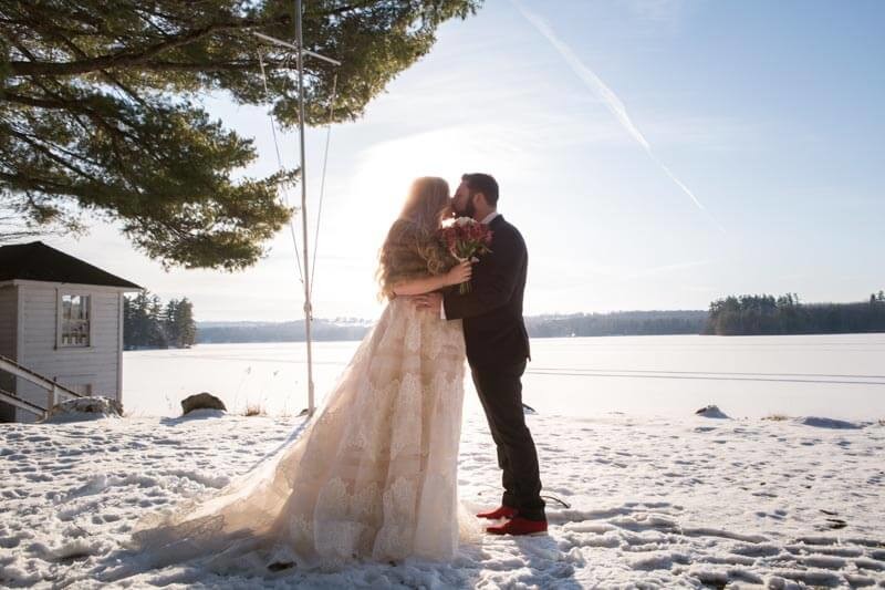Lakeside Winter Intimate Wedding And Cocktail Reception Couple