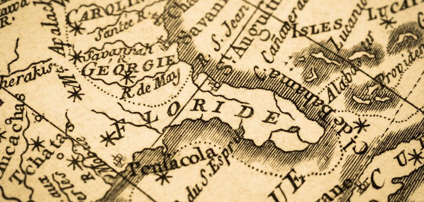 tan and black older map of florida